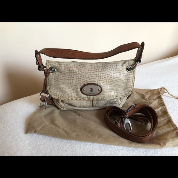 FOSSIL MADDOX SNAKE PRINT TAN/BROWN LEATHER 👜 - Picture 5 of 17
